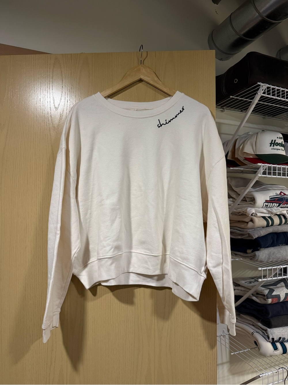 Pilcro Cream Crewneck Sweater with Script Detail